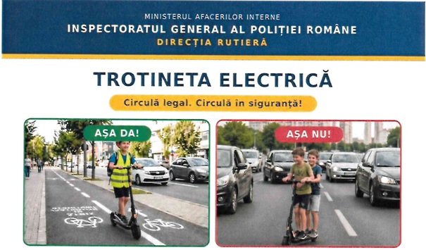 Anunt privind circulatie pe drumurile publice cu Trotineta Electrica - Inspectoratul General al Politiei Romane